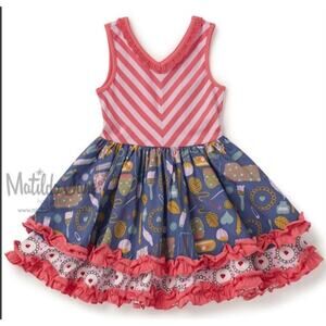 Matilda Jane Girls Size 4 Work of Heart Dress Pink Blue Ruffle Chevron Gorgeous,